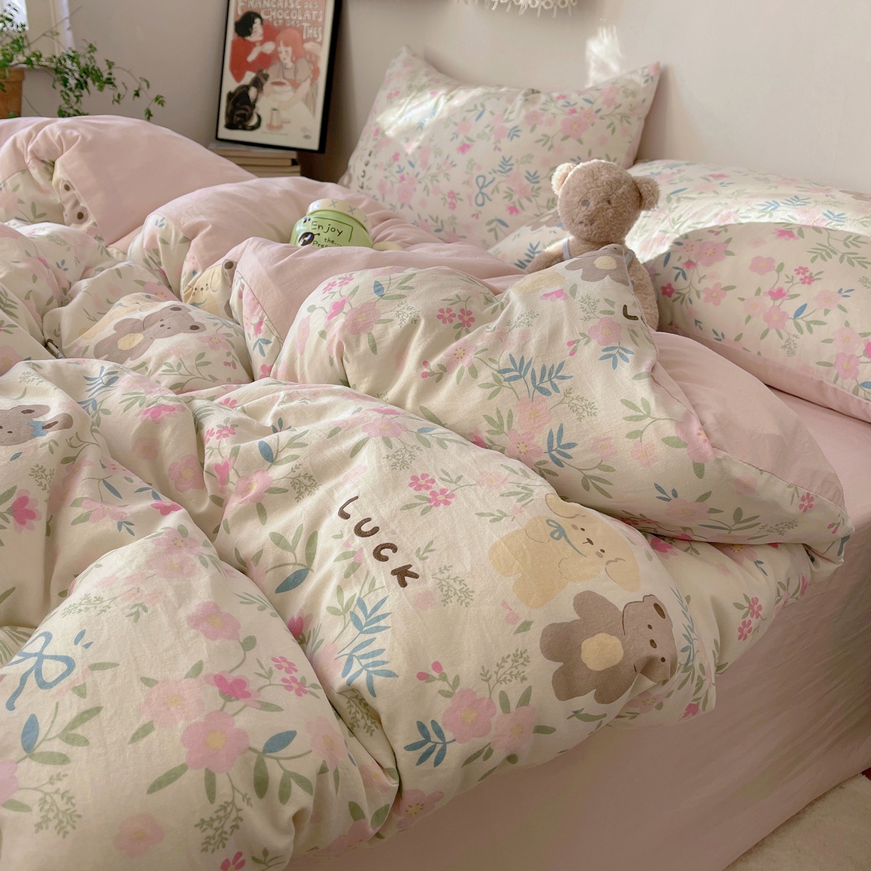 91家纺网 家纺一手货源 找家纺 沐芷 2026 【提供买家秀】A类软糯水洗棉四件套床上宿舍三件套床单被套 花仙兔兔