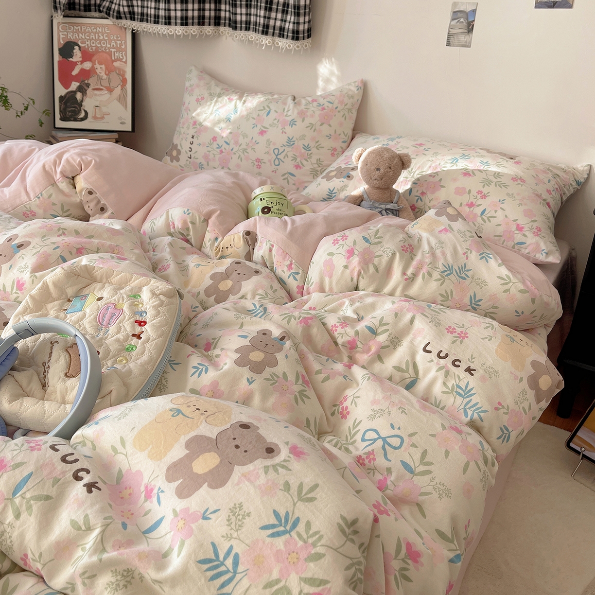 91家纺网 家纺一手货源 找家纺 沐芷 2026 【提供买家秀】A类软糯水洗棉四件套床上宿舍三件套床单被套 花仙兔兔