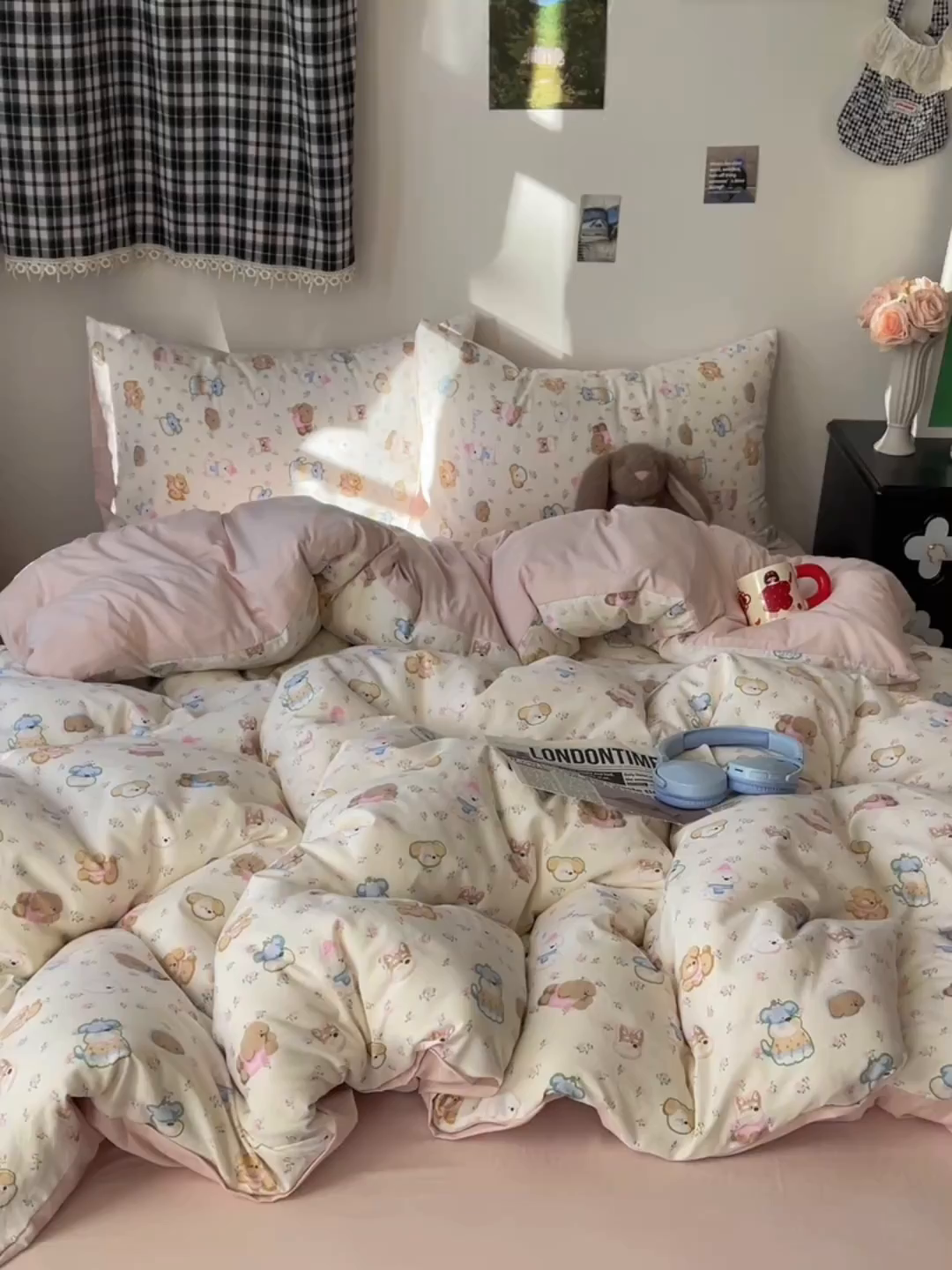 91家纺网 家纺一手货源 找家纺 沐芷 2026 【提供买家秀】A类软糯水洗棉四件套床上宿舍三件套床单被套 萌狗花花