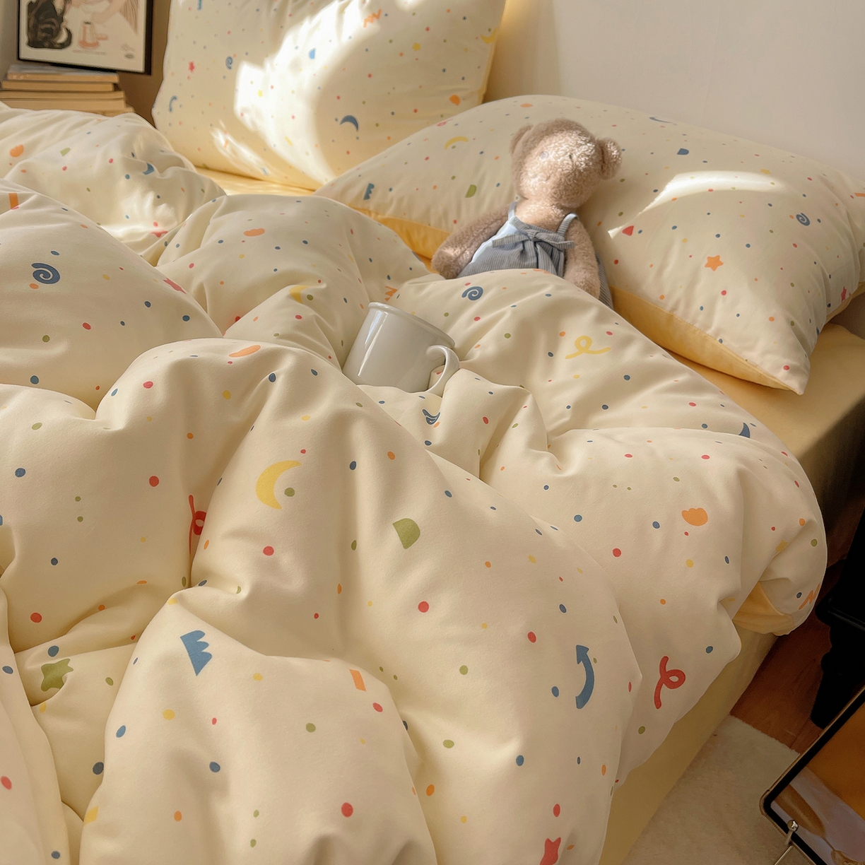 91家纺网 家纺一手货源 找家纺 沐芷 2026 【提供买家秀】A类软糯水洗棉四件套床上宿舍三件套床单被套 奶酪点点