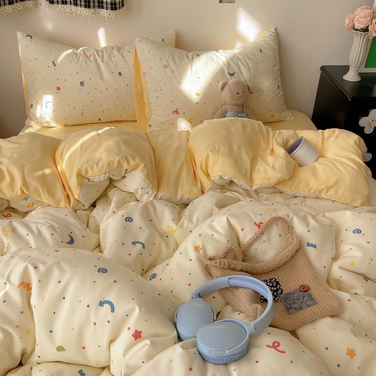 91家纺网 家纺一手货源 找家纺 沐芷 2026 【提供买家秀】A类软糯水洗棉四件套床上宿舍三件套床单被套 奶酪点点