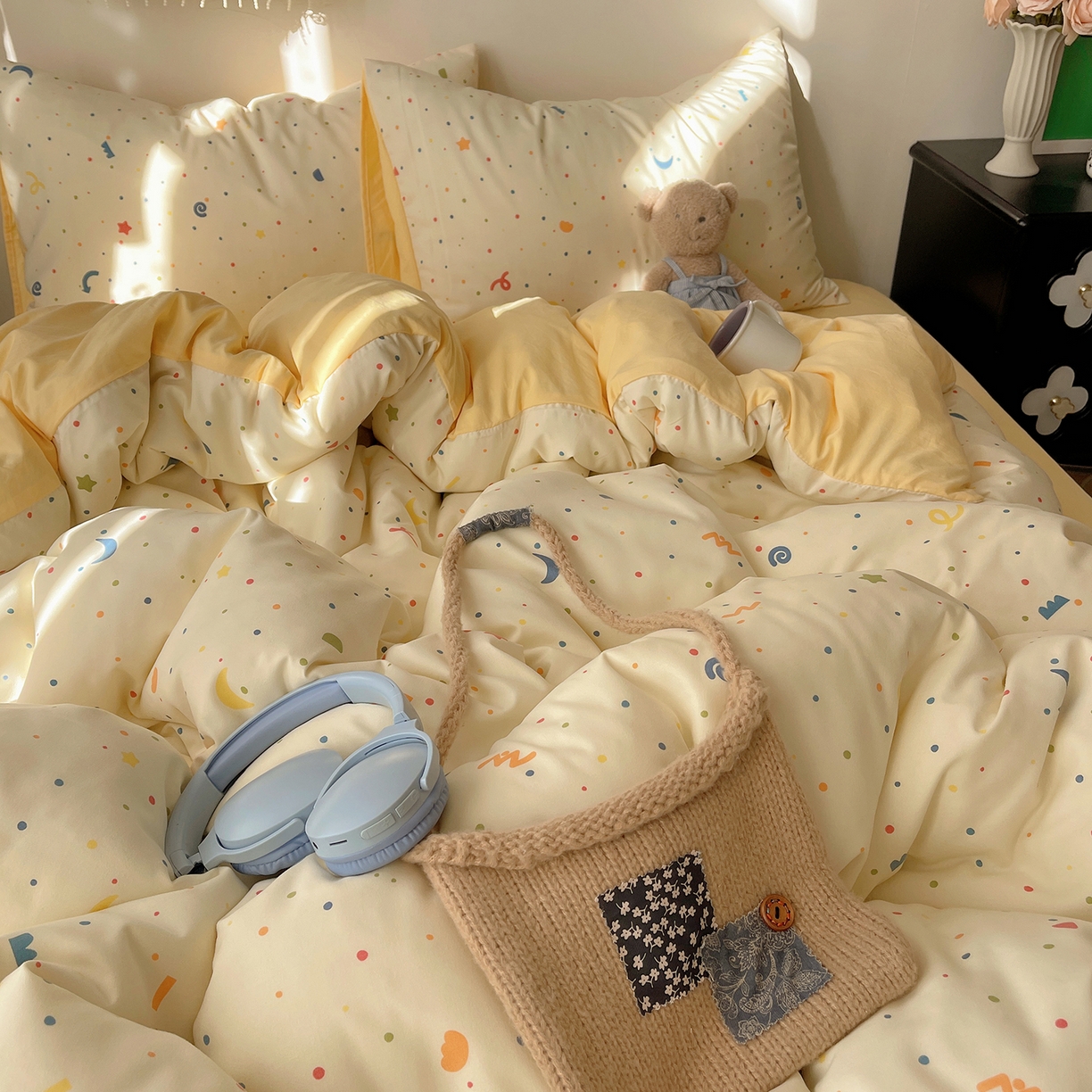 91家纺网 家纺一手货源 找家纺 沐芷 2026 【提供买家秀】A类软糯水洗棉四件套床上宿舍三件套床单被套 奶酪点点