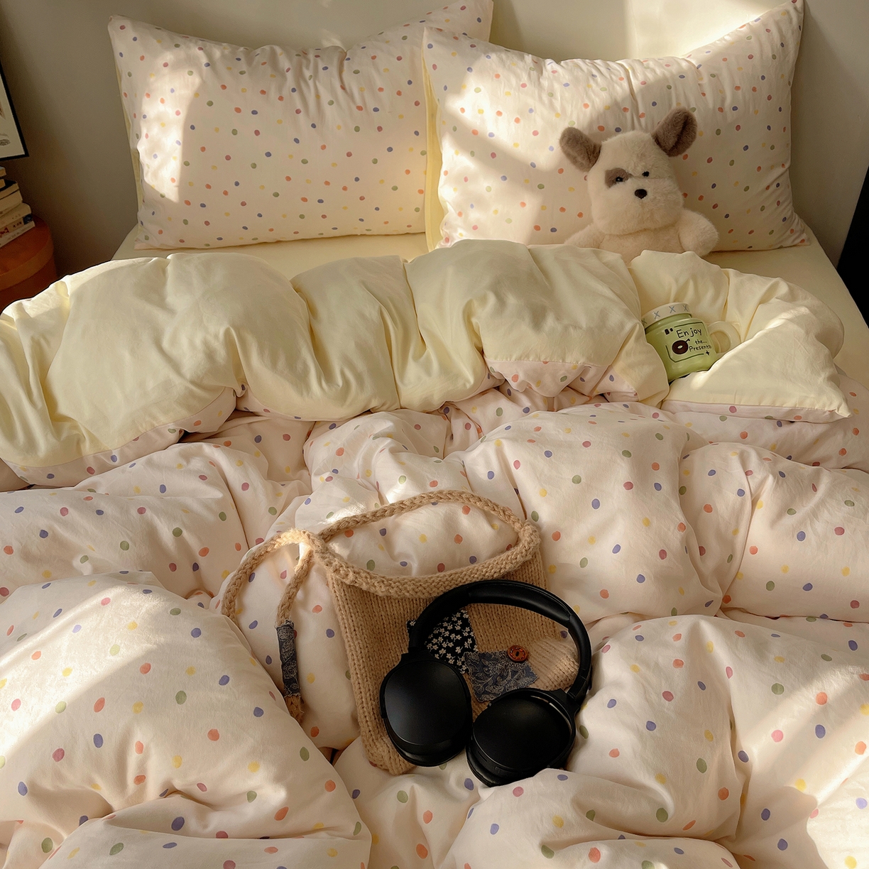 91家纺网 家纺一手货源 找家纺 沐芷 2026 【提供买家秀】A类软糯水洗棉四件套床上宿舍三件套床单被套 圆波点