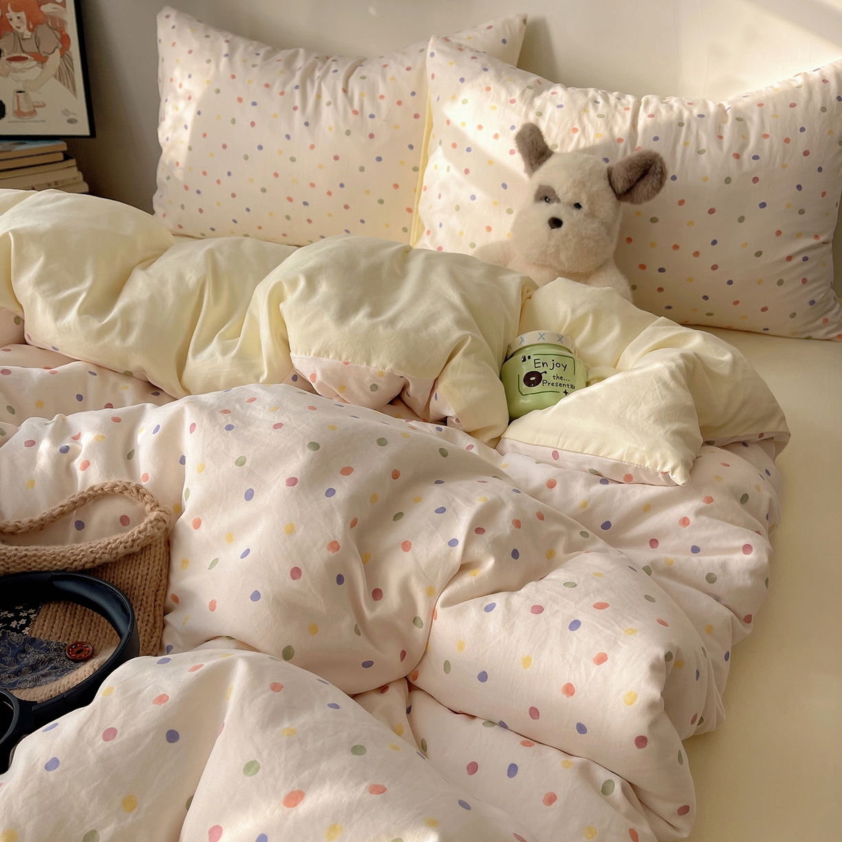 91家纺网 家纺一手货源 找家纺 沐芷 2026 【提供买家秀】A类软糯水洗棉四件套床上宿舍三件套床单被套 圆波点