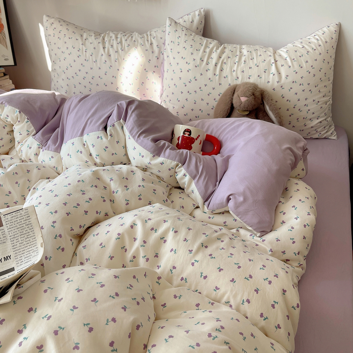 91家纺网 家纺一手货源 找家纺 沐芷 2026 【提供买家秀】A类软糯水洗棉四件套床上宿舍三件套床单被套 紫韵