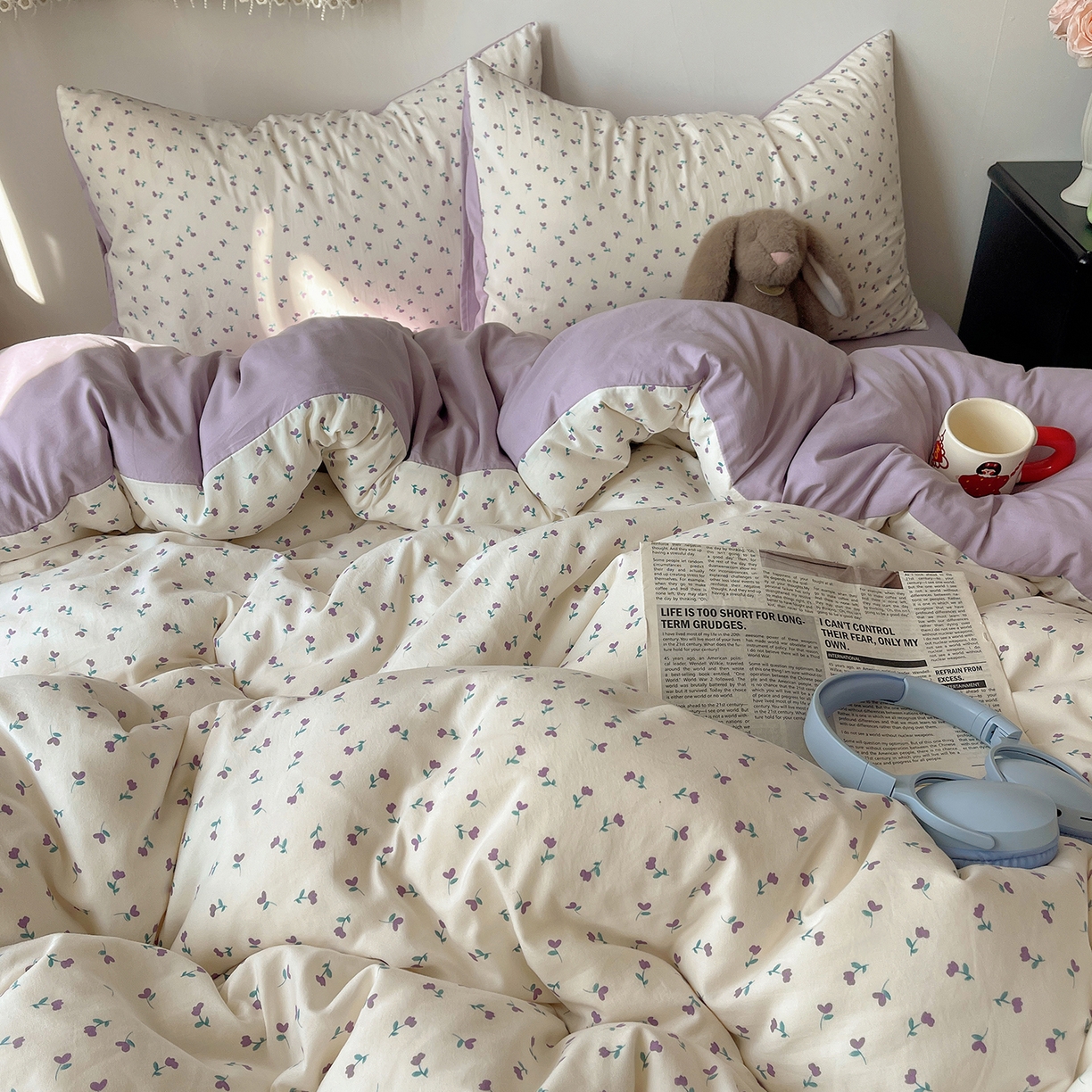 91家纺网 家纺一手货源 找家纺 沐芷 2026 【提供买家秀】A类软糯水洗棉四件套床上宿舍三件套床单被套 紫韵