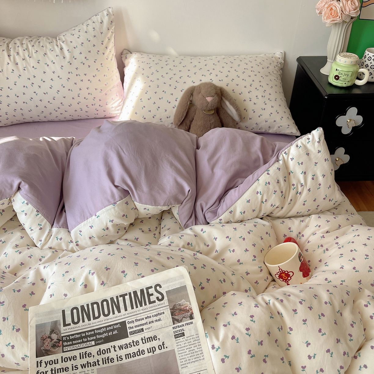 91家纺网 家纺一手货源 找家纺 沐芷 2026 【提供买家秀】A类软糯水洗棉四件套床上宿舍三件套床单被套 紫韵