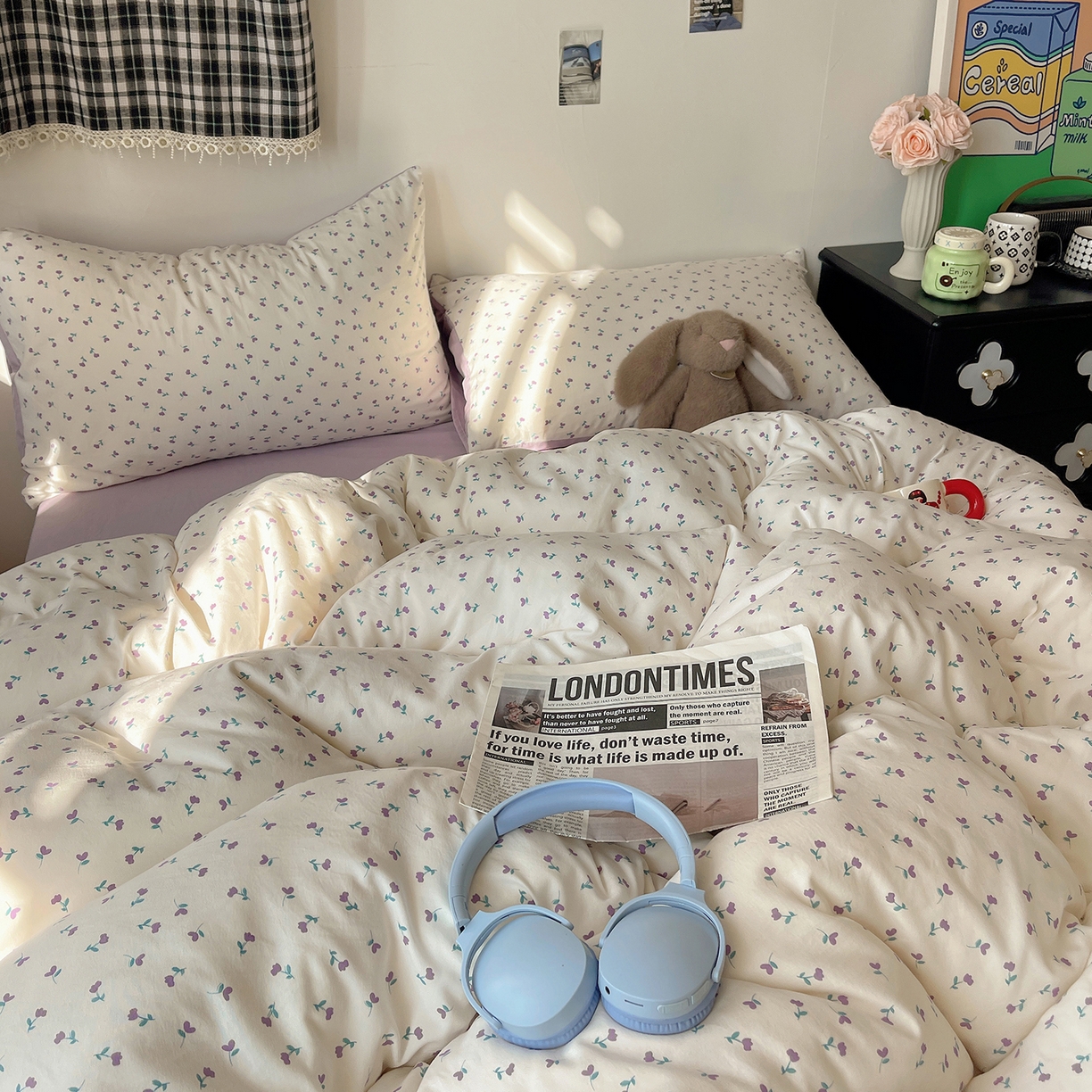 91家纺网 家纺一手货源 找家纺 沐芷 2026 【提供买家秀】A类软糯水洗棉四件套床上宿舍三件套床单被套 紫韵