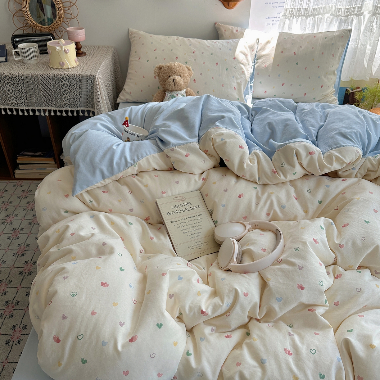 沐芷 2026 【提供买家秀】A类软糯水洗棉四件套床上宿舍三件套床单被套 爱情手礼