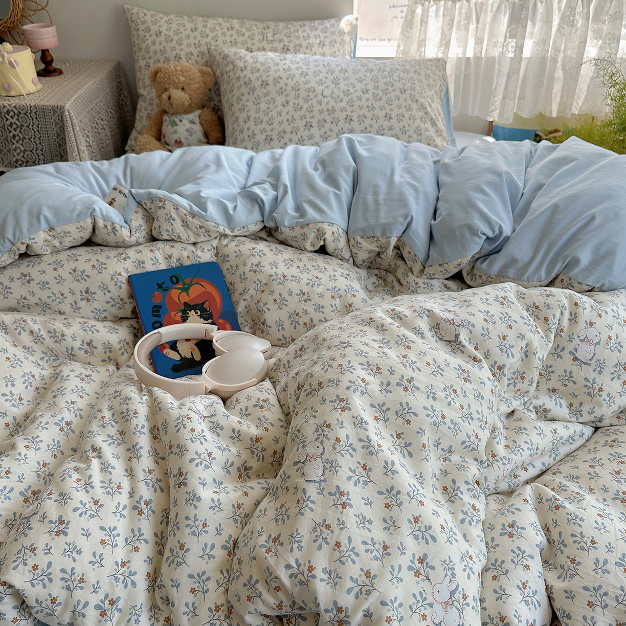 91家纺网 家纺一手货源 找家纺 沐芷 2026 【提供买家秀】A类软糯水洗棉四件套床上宿舍三件套床单被套 安妮的兔