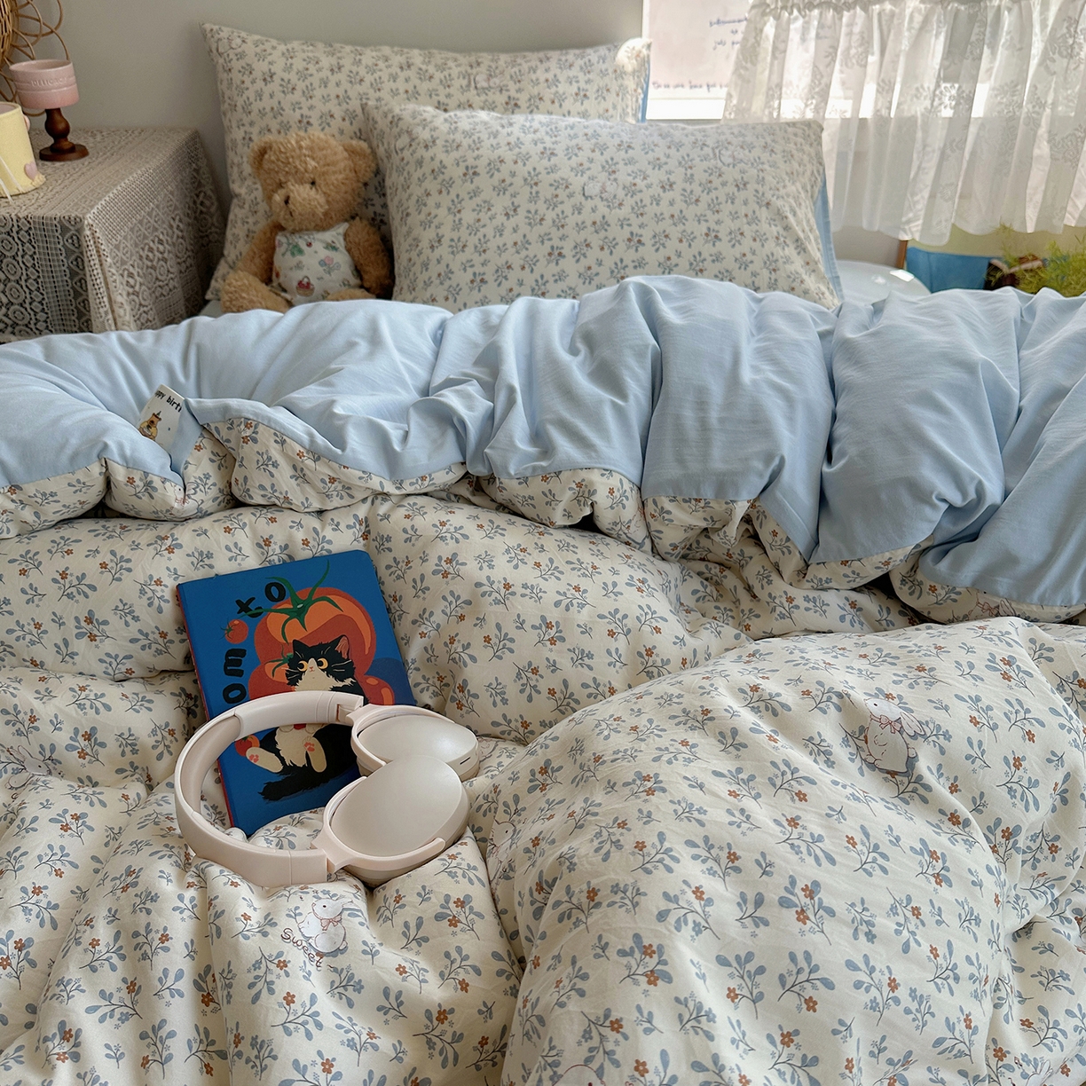 91家纺网 家纺一手货源 找家纺 沐芷 2026 【提供买家秀】A类软糯水洗棉四件套床上宿舍三件套床单被套 安妮的兔