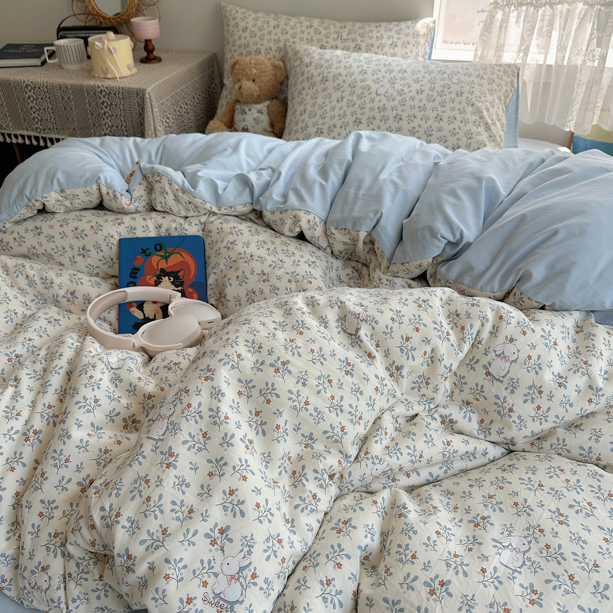 91家纺网 家纺一手货源 找家纺 沐芷 2026 【提供买家秀】A类软糯水洗棉四件套床上宿舍三件套床单被套 安妮的兔