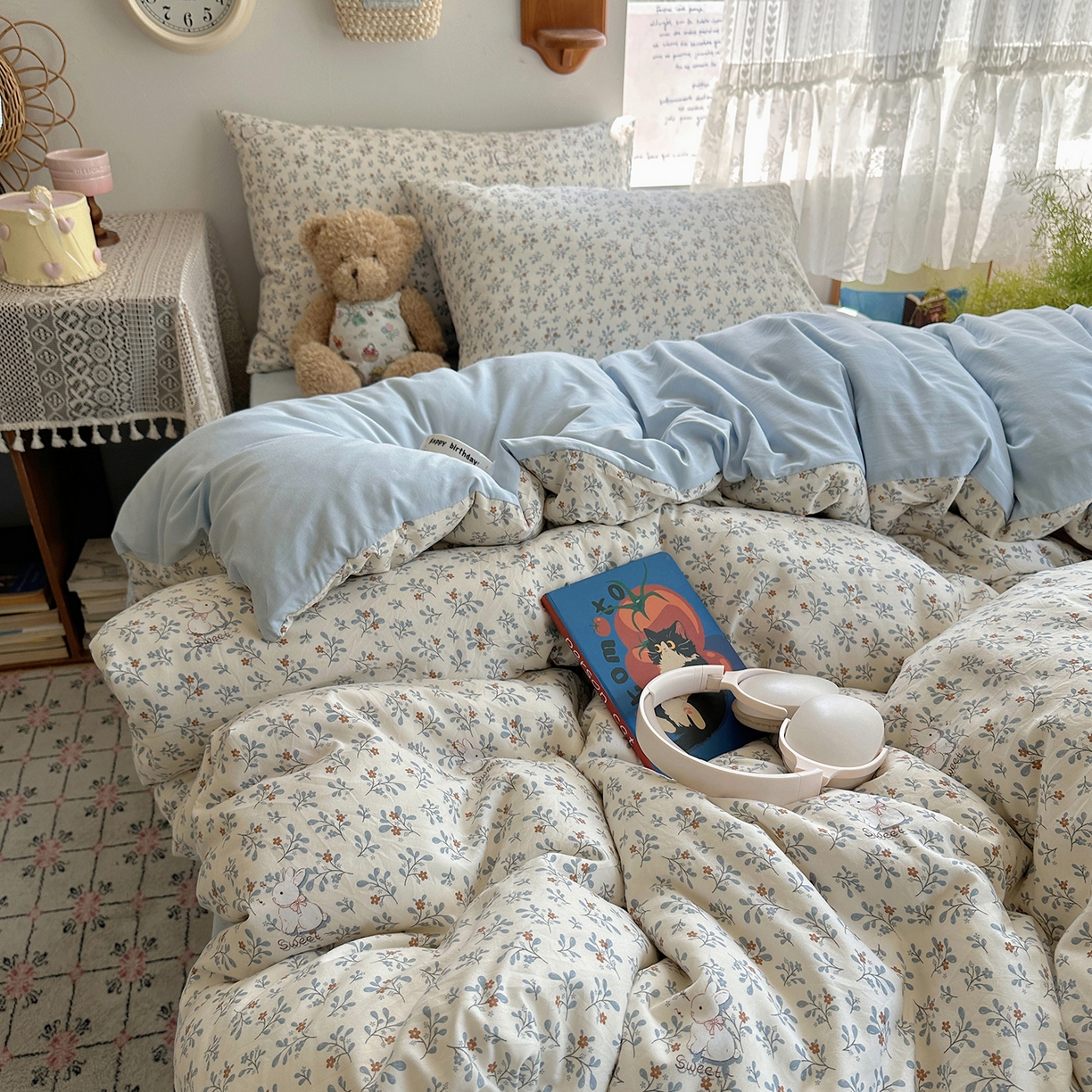 91家纺网 家纺一手货源 找家纺 沐芷 2026 【提供买家秀】A类软糯水洗棉四件套床上宿舍三件套床单被套 安妮的兔