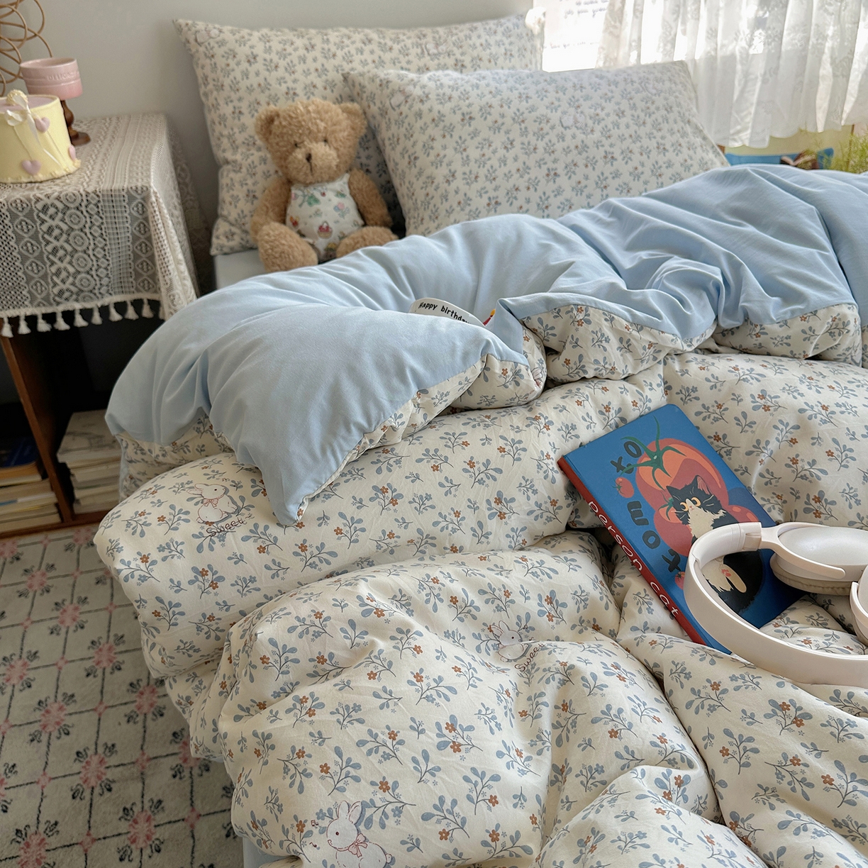 91家纺网 家纺一手货源 找家纺 沐芷 2026 【提供买家秀】A类软糯水洗棉四件套床上宿舍三件套床单被套 安妮的兔