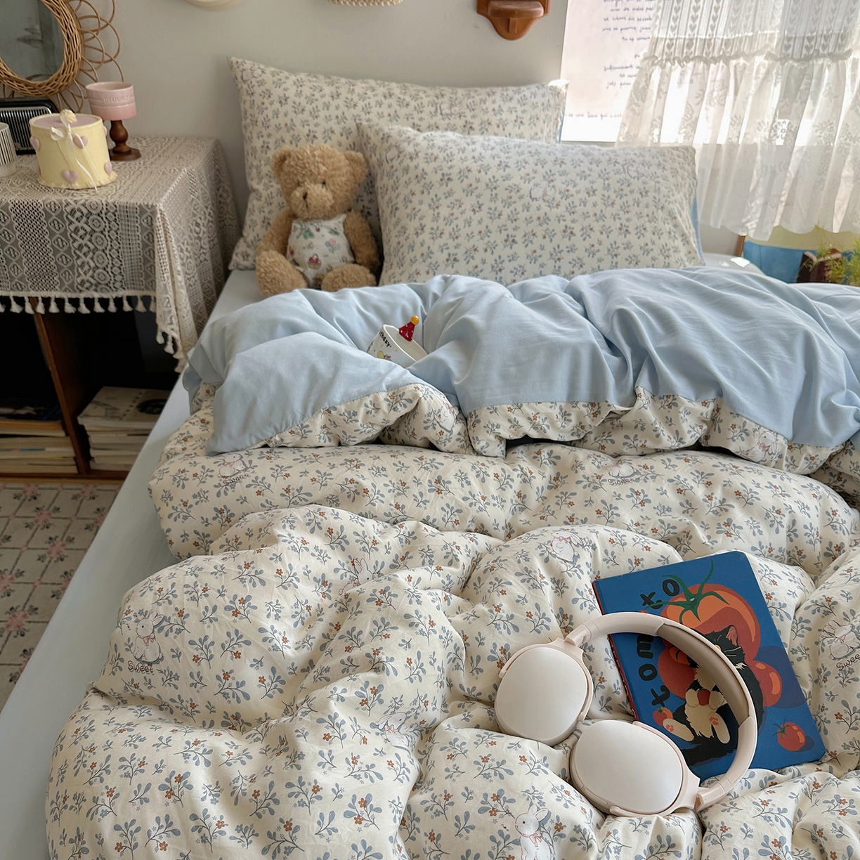 91家纺网 家纺一手货源 找家纺 沐芷 2026 【提供买家秀】A类软糯水洗棉四件套床上宿舍三件套床单被套 安妮的兔