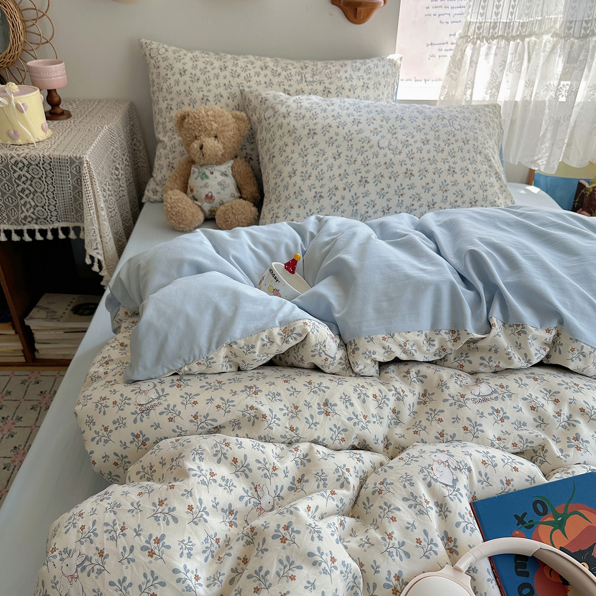 91家纺网 家纺一手货源 找家纺 沐芷 2026 【提供买家秀】A类软糯水洗棉四件套床上宿舍三件套床单被套 安妮的兔