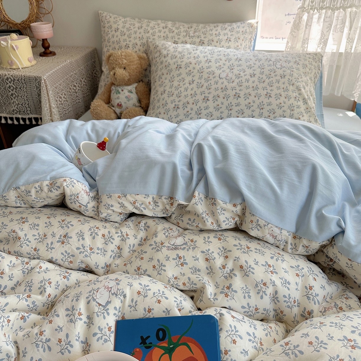 91家纺网 家纺一手货源 找家纺 沐芷 2026 【提供买家秀】A类软糯水洗棉四件套床上宿舍三件套床单被套 安妮的兔