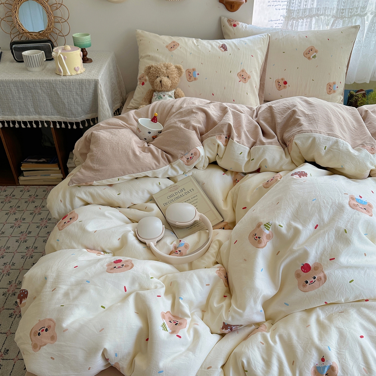 沐芷 2026 【提供买家秀】A类软糯水洗棉四件套床上宿舍三件套床单被套 蛋糕熊熊