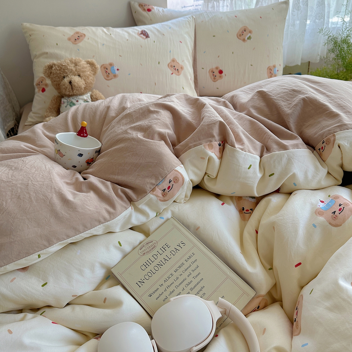 91家纺网 家纺一手货源 找家纺 沐芷 2026 【提供买家秀】A类软糯水洗棉四件套床上宿舍三件套床单被套 蛋糕熊熊