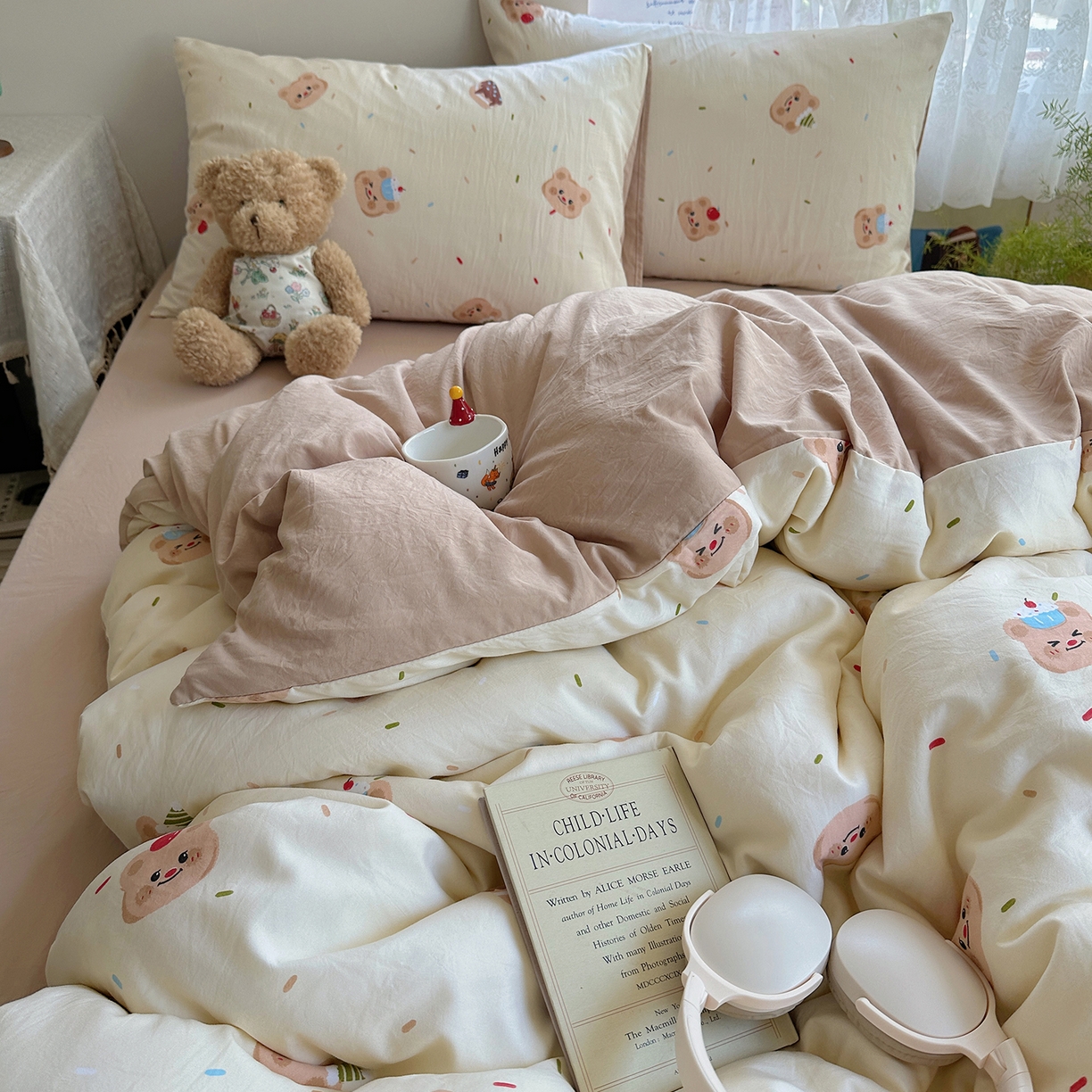 91家纺网 家纺一手货源 找家纺 沐芷 2026 【提供买家秀】A类软糯水洗棉四件套床上宿舍三件套床单被套 蛋糕熊熊