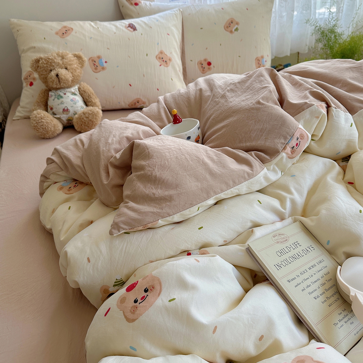 91家纺网 家纺一手货源 找家纺 沐芷 2026 【提供买家秀】A类软糯水洗棉四件套床上宿舍三件套床单被套 蛋糕熊熊