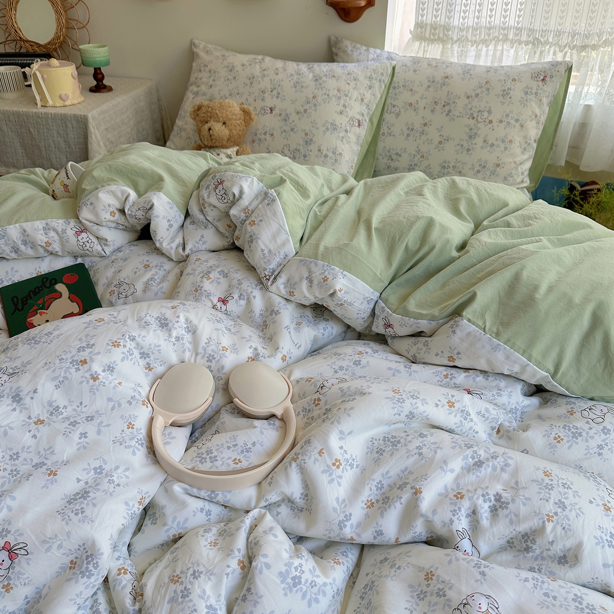 91家纺网 家纺一手货源 找家纺 沐芷 2026 【提供买家秀】A类软糯水洗棉四件套床上宿舍三件套床单被套 繁花兔兔