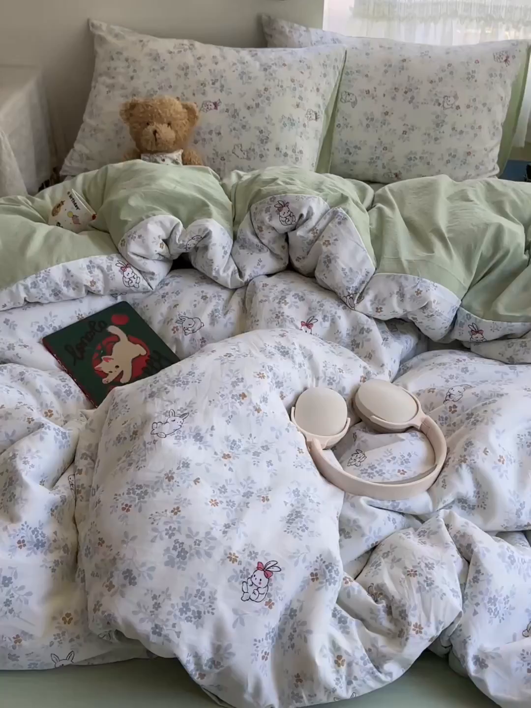 91家纺网 家纺一手货源 找家纺 沐芷 2026 【提供买家秀】A类软糯水洗棉四件套床上宿舍三件套床单被套 繁花兔兔