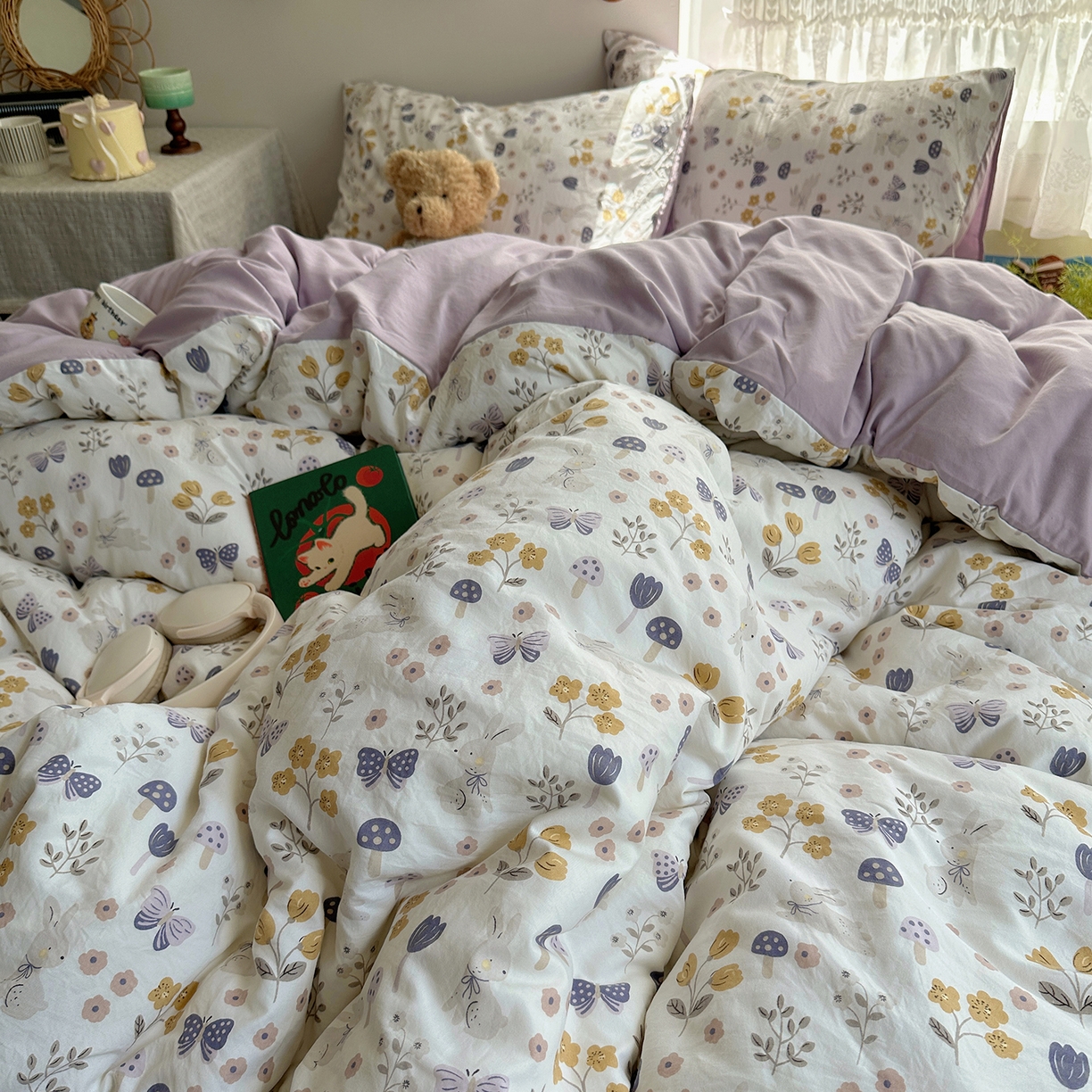 91家纺网 家纺一手货源 找家纺 沐芷 2026 【提供买家秀】A类软糯水洗棉四件套床上宿舍三件套床单被套 兔野仙踪