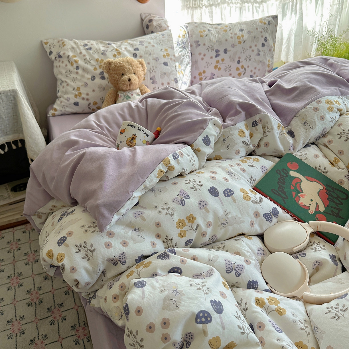 91家纺网 家纺一手货源 找家纺 沐芷 2026 【提供买家秀】A类软糯水洗棉四件套床上宿舍三件套床单被套 兔野仙踪