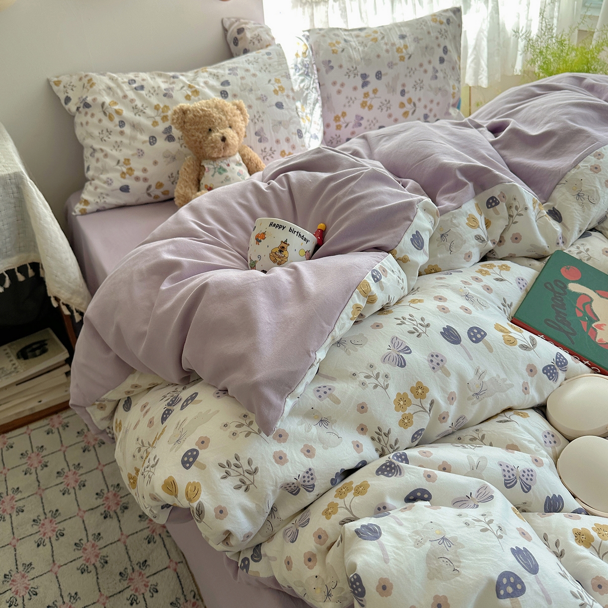 91家纺网 家纺一手货源 找家纺 沐芷 2026 【提供买家秀】A类软糯水洗棉四件套床上宿舍三件套床单被套 兔野仙踪