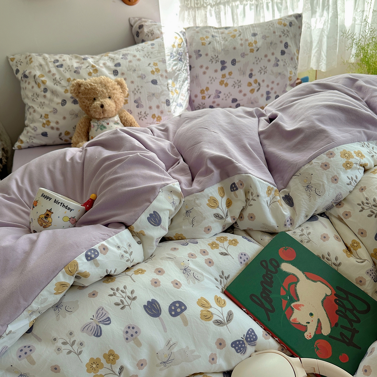 91家纺网 家纺一手货源 找家纺 沐芷 2026 【提供买家秀】A类软糯水洗棉四件套床上宿舍三件套床单被套 兔野仙踪