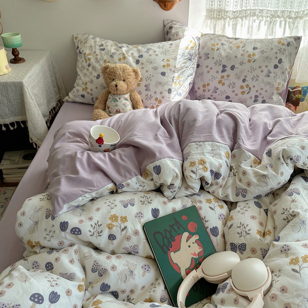 91家纺网 家纺一手货源 找家纺 沐芷 2026 【提供买家秀】A类软糯水洗棉四件套床上宿舍三件套床单被套 兔野仙踪