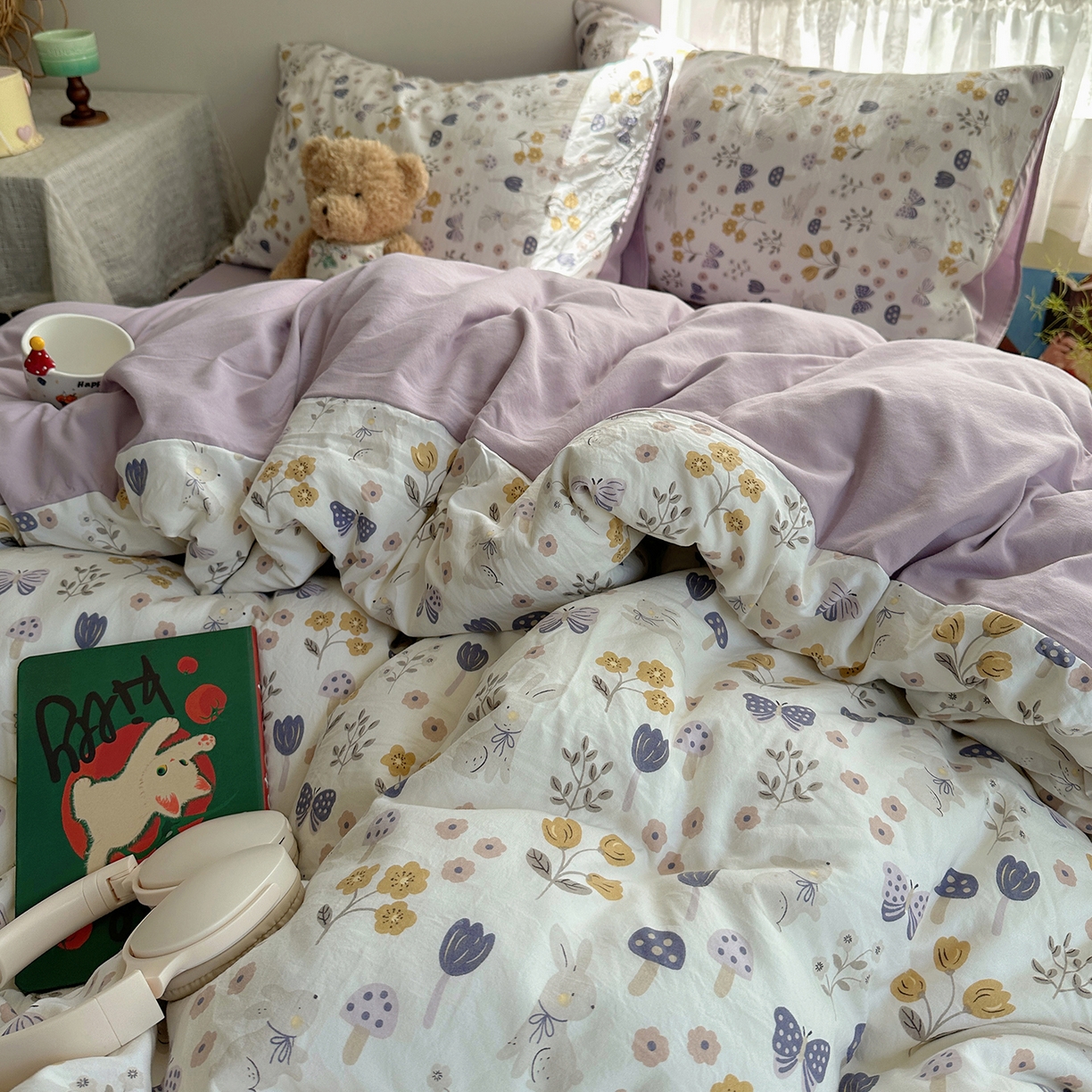 91家纺网 家纺一手货源 找家纺 沐芷 2026 【提供买家秀】A类软糯水洗棉四件套床上宿舍三件套床单被套 兔野仙踪