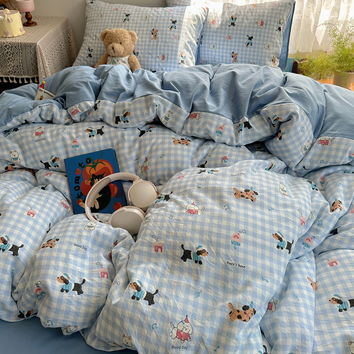 91家纺网 家纺一手货源 找家纺 沐芷 2026 【提供买家秀】A类软糯水洗棉四件套床上宿舍三件套床单被套 汪星蓝町