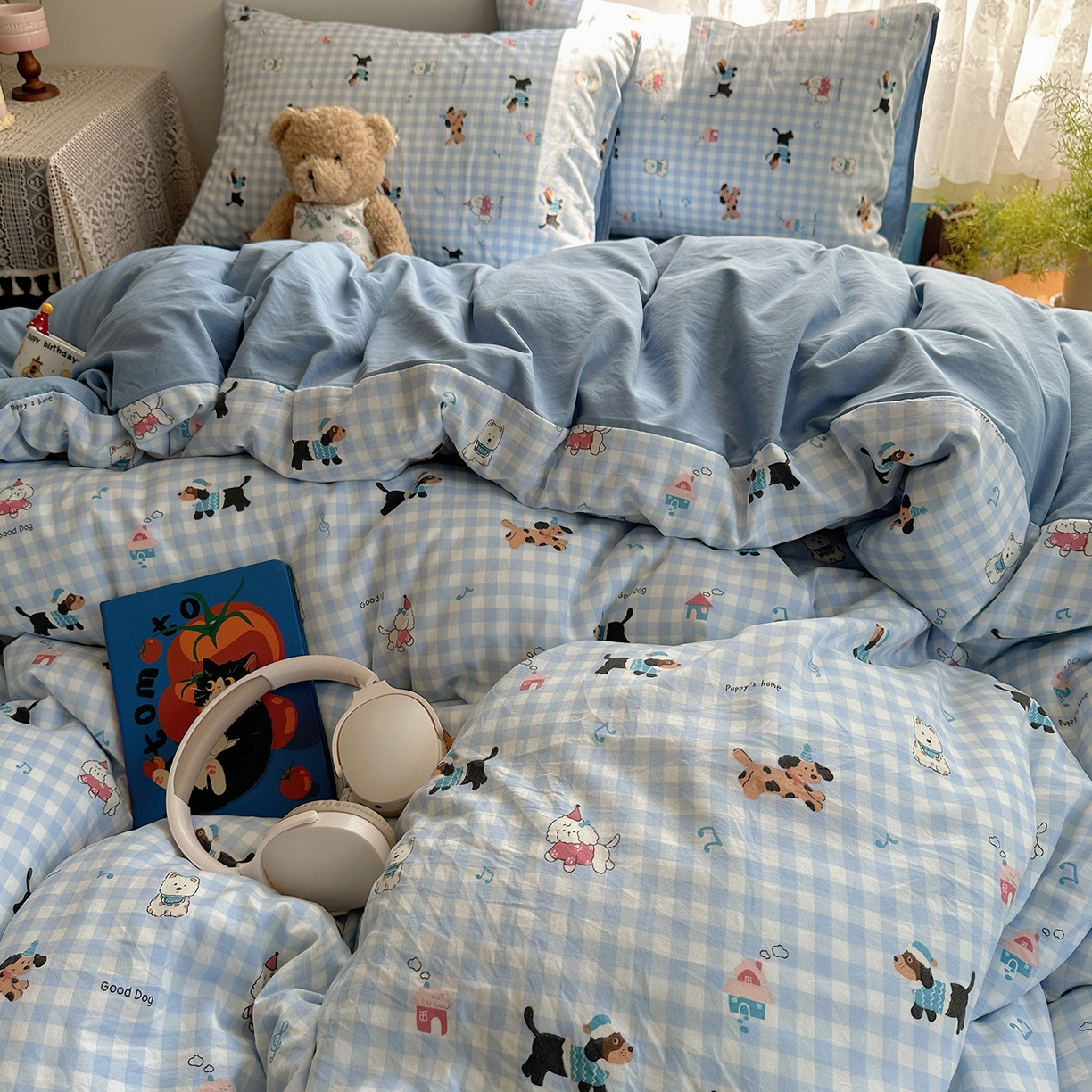 91家纺网 家纺一手货源 找家纺 沐芷 2026 【提供买家秀】A类软糯水洗棉四件套床上宿舍三件套床单被套 汪星蓝町