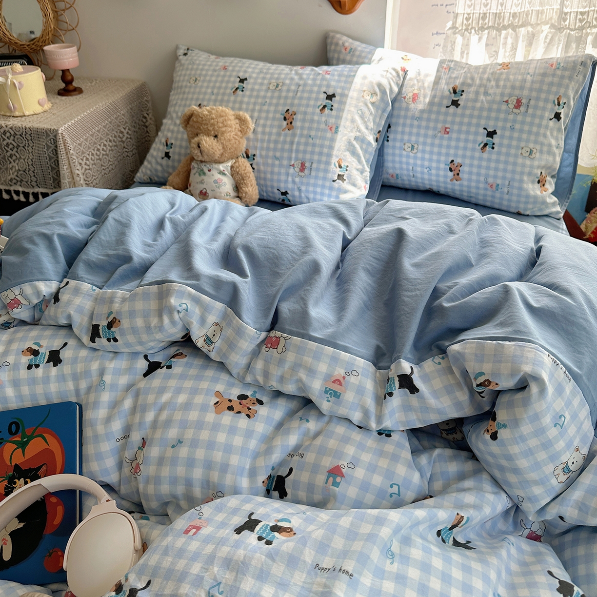 91家纺网 家纺一手货源 找家纺 沐芷 2026 【提供买家秀】A类软糯水洗棉四件套床上宿舍三件套床单被套 汪星蓝町