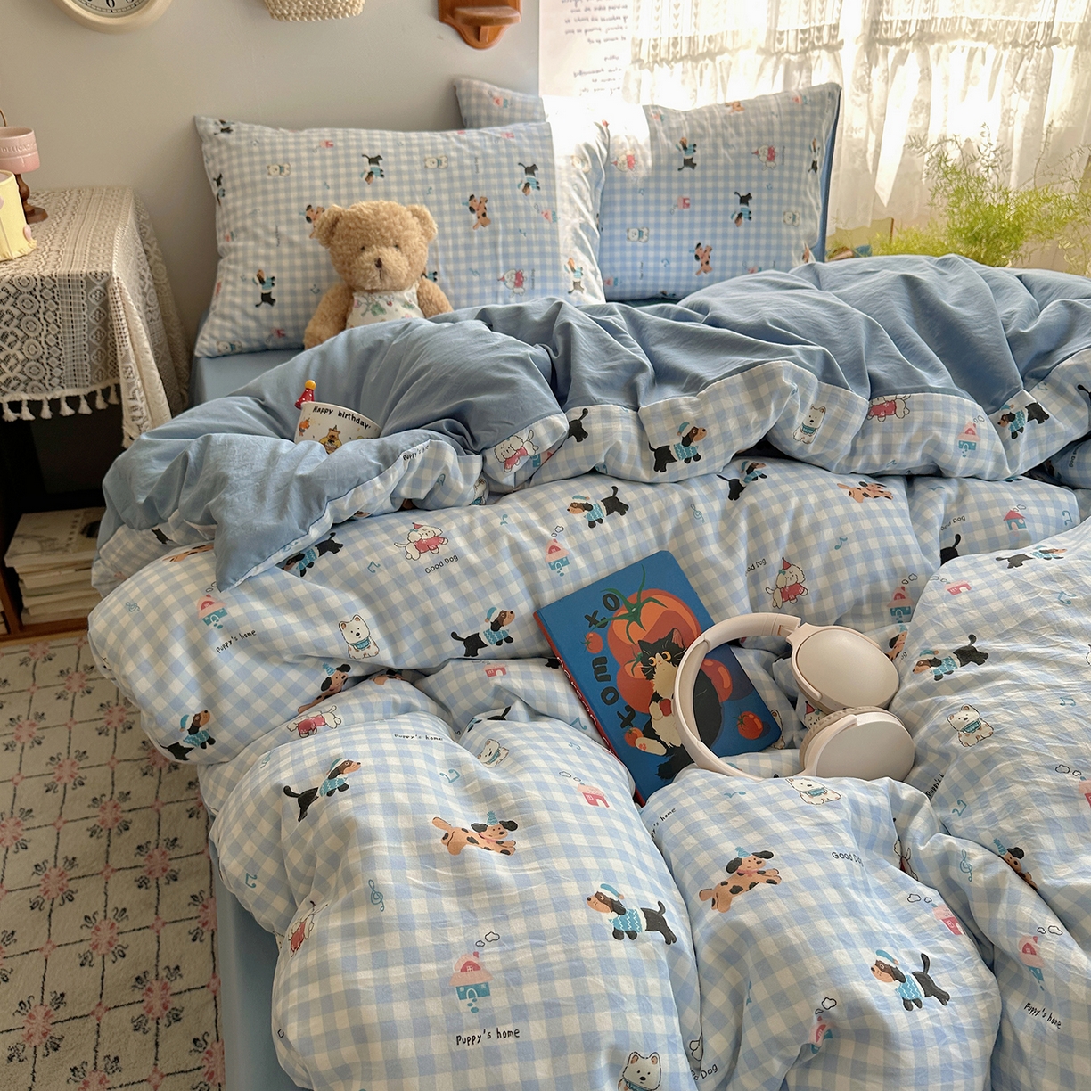 91家纺网 家纺一手货源 找家纺 沐芷 2026 【提供买家秀】A类软糯水洗棉四件套床上宿舍三件套床单被套 汪星蓝町