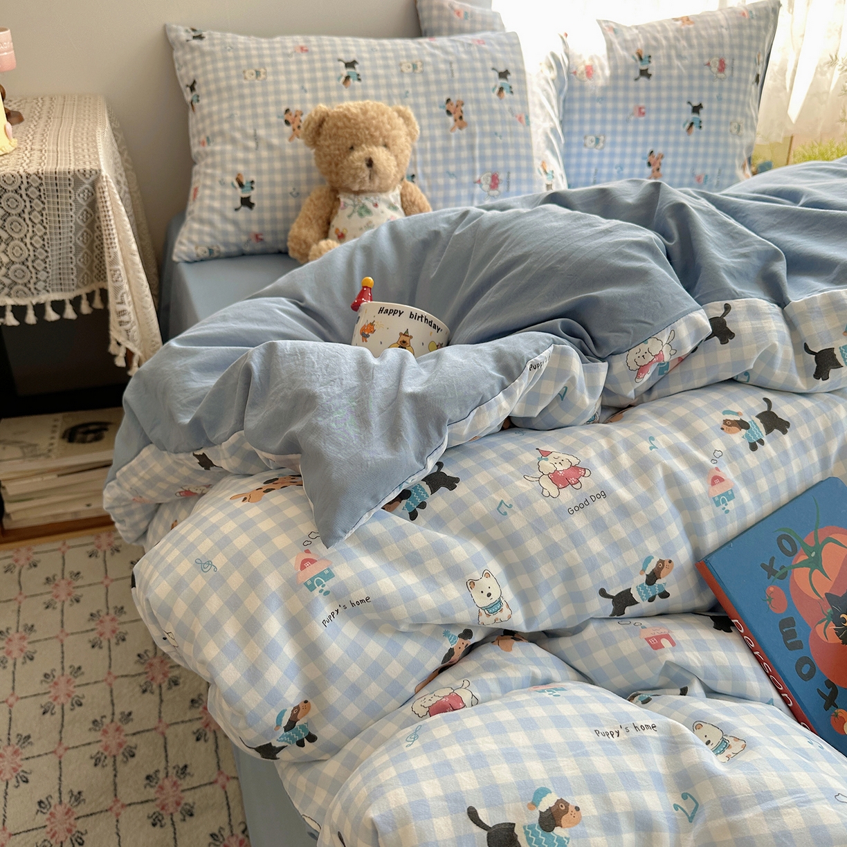 91家纺网 家纺一手货源 找家纺 沐芷 2026 【提供买家秀】A类软糯水洗棉四件套床上宿舍三件套床单被套 汪星蓝町