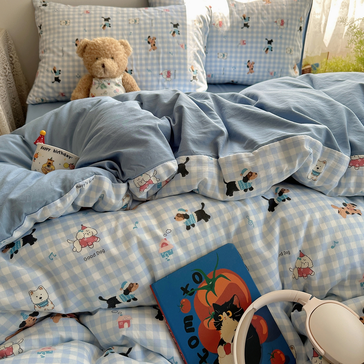 91家纺网 家纺一手货源 找家纺 沐芷 2026 【提供买家秀】A类软糯水洗棉四件套床上宿舍三件套床单被套 汪星蓝町