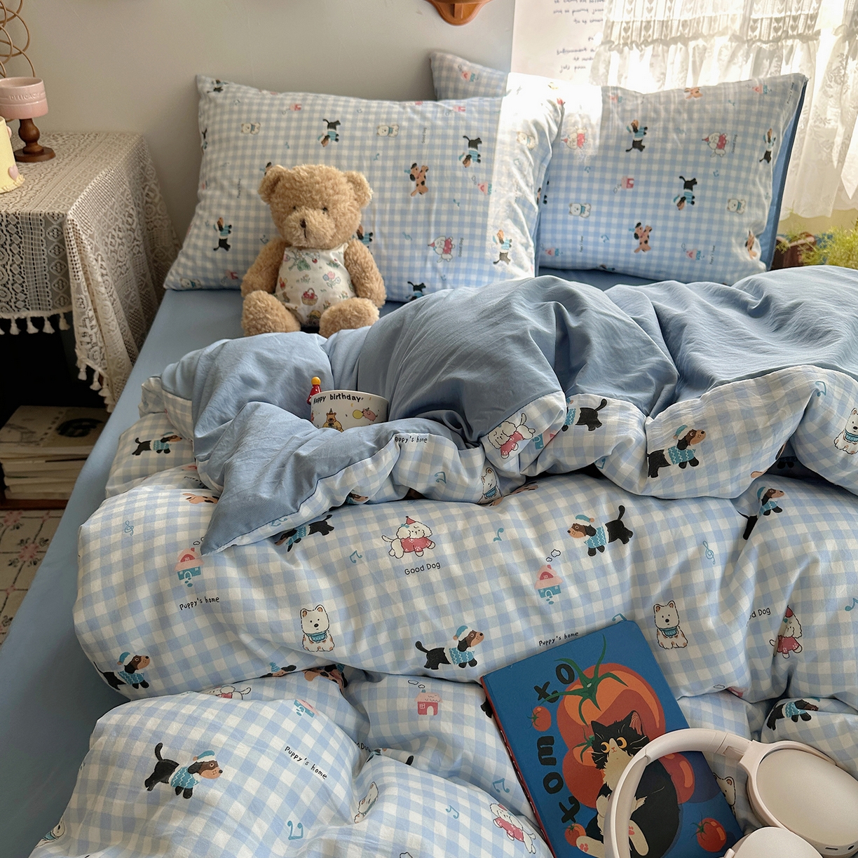 91家纺网 家纺一手货源 找家纺 沐芷 2026 【提供买家秀】A类软糯水洗棉四件套床上宿舍三件套床单被套 汪星蓝町