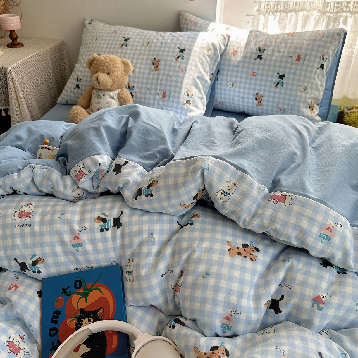 91家纺网 家纺一手货源 找家纺 沐芷 2026 【提供买家秀】A类软糯水洗棉四件套床上宿舍三件套床单被套 汪星蓝町