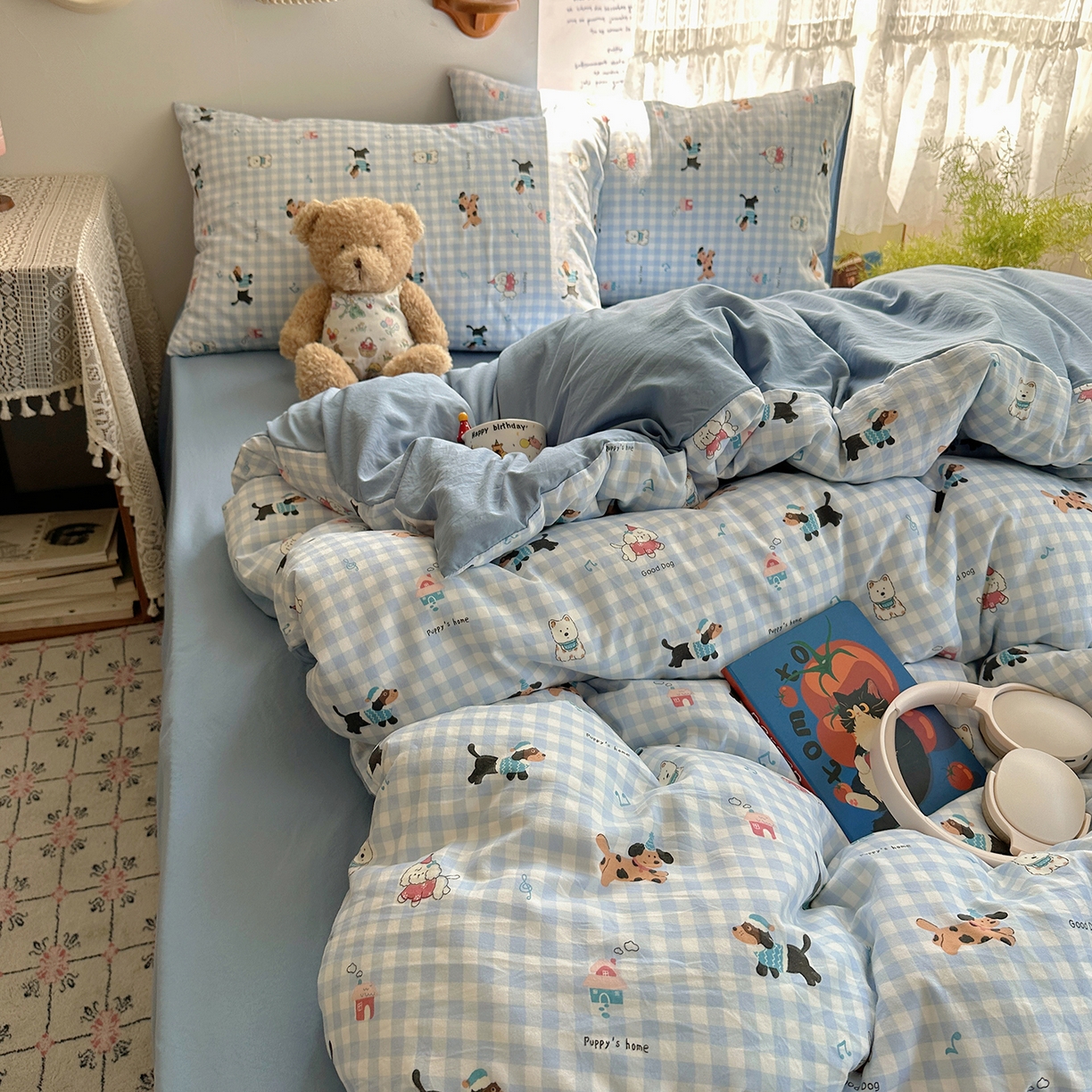 91家纺网 家纺一手货源 找家纺 沐芷 2026 【提供买家秀】A类软糯水洗棉四件套床上宿舍三件套床单被套 汪星蓝町