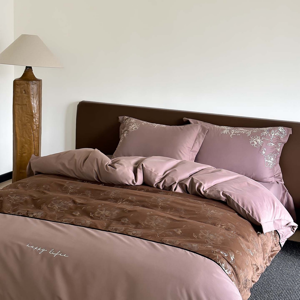 91家纺网 家纺一手货源 找家纺 赫帛 2026新款刺绣磨毛四件套-郁金香 郁金香-棕色