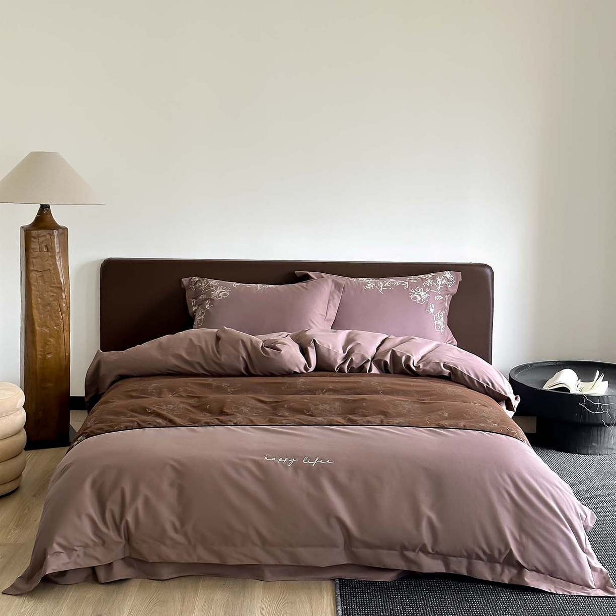 91家纺网 家纺一手货源 找家纺 赫帛 2026新款刺绣磨毛四件套-郁金香 郁金香-棕色