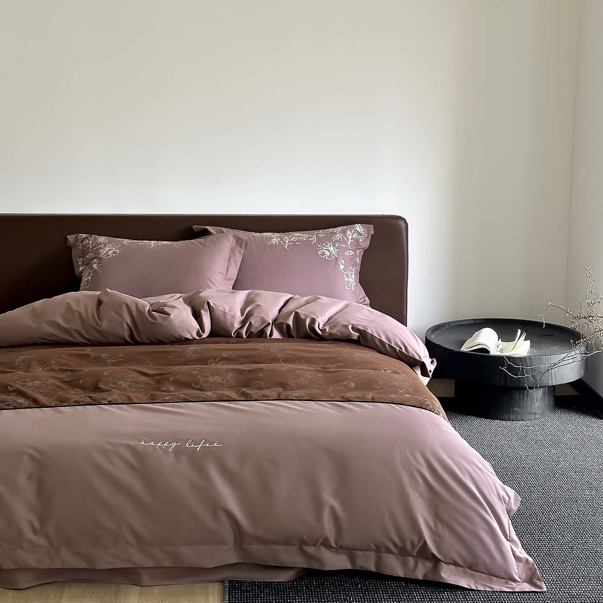 91家纺网 家纺一手货源 找家纺 赫帛 2026新款刺绣磨毛四件套-郁金香 郁金香-棕色