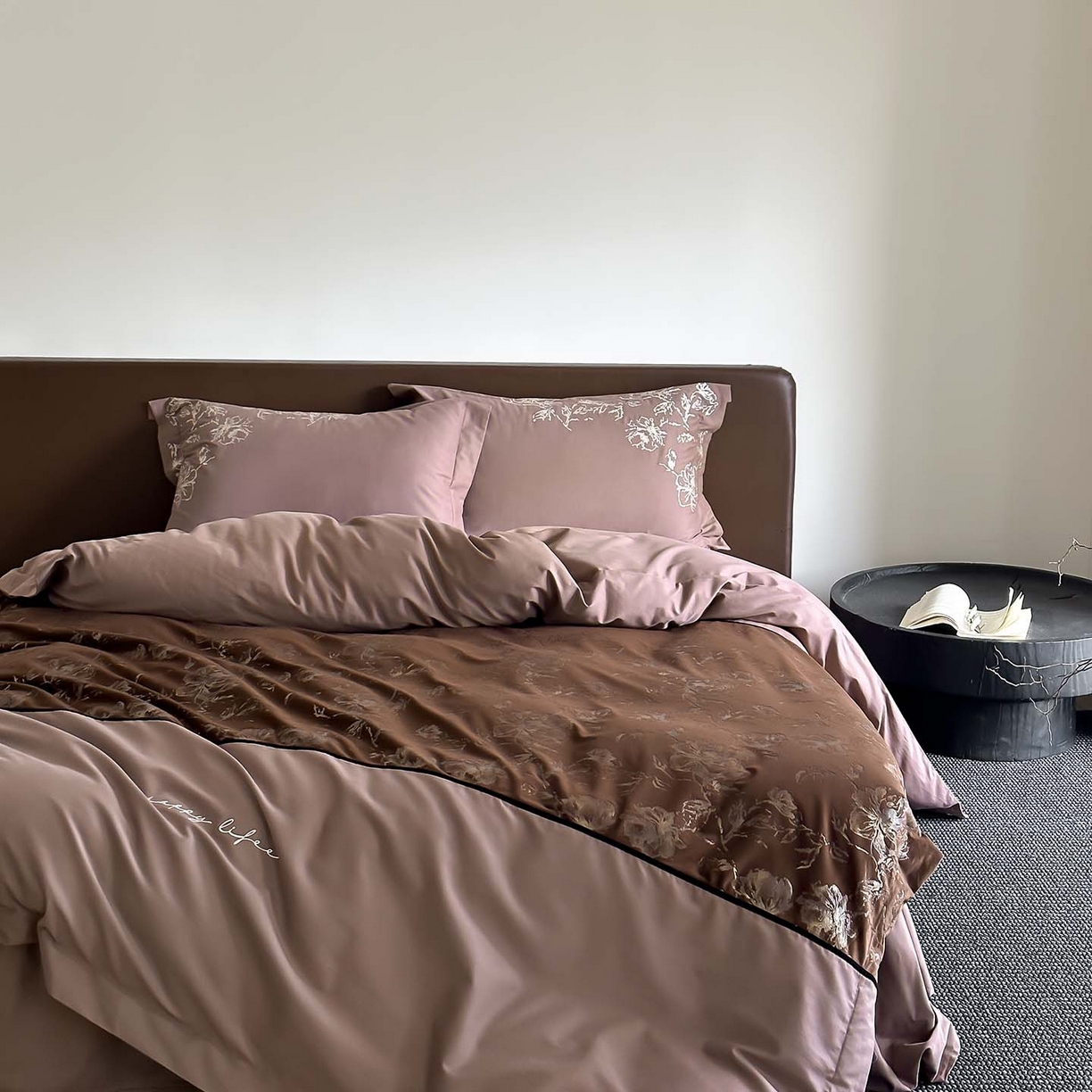 91家纺网 家纺一手货源 找家纺 赫帛 2026新款刺绣磨毛四件套-郁金香 郁金香-棕色