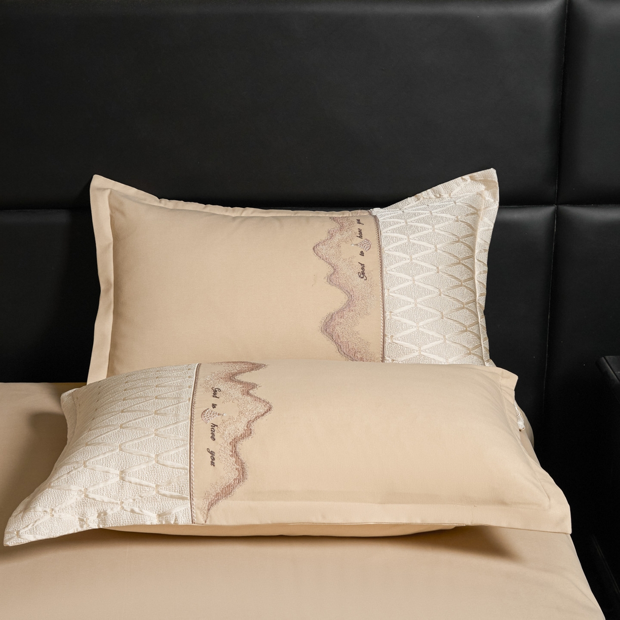 91家纺网 家纺一手货源 找家纺 鑫豪家纺 2026新款高精密重工刺绣拼接四件套-路威尔 路威尔-香槟