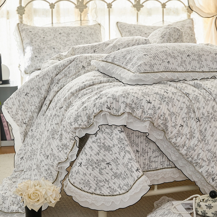 （总）源舜家纺 2026新款全棉斜纹花边床盖多功能被子四件套