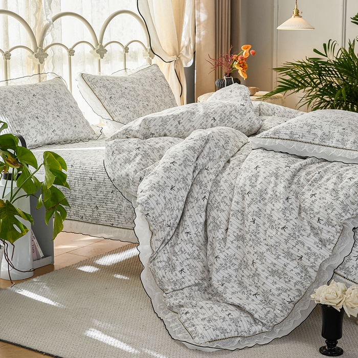 91家纺网 家纺一手货源 找家纺 （总）源舜家纺 2026新款全棉斜纹花边床盖多功能被子四件套