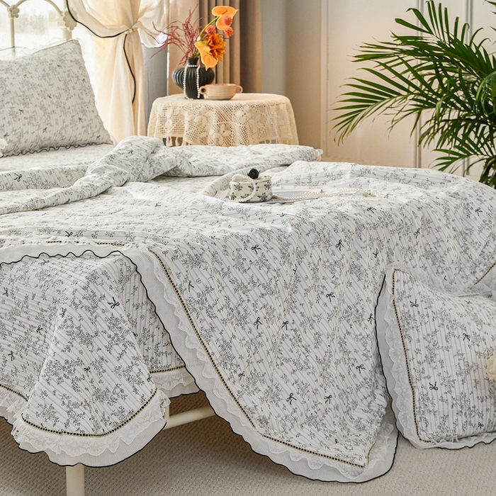 91家纺网 家纺一手货源 找家纺 （总）源舜家纺 2026新款全棉斜纹花边床盖多功能被子四件套